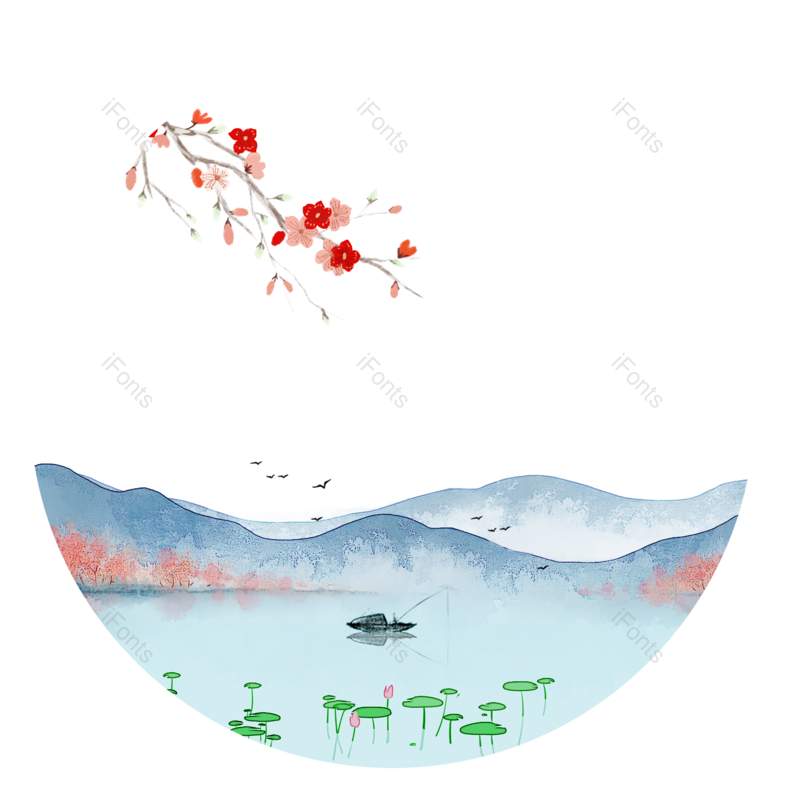水墨图片,中国风元素,水彩PNG,树枝免抠素材